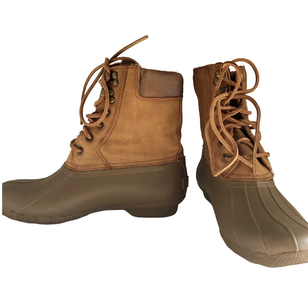 Sperry Shearwater Waterproof Duck Boots Womens 6 Tan Winter Rain Boots Coastal